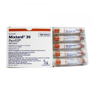 Mixtard 30 HM 100 IU / mL ( Insulin neutral human + Isophane protamine ) 5*3 ml Penfills